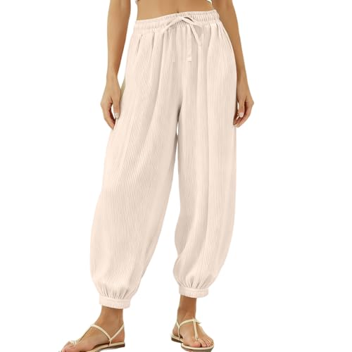 Modal Sweatpants for Girl High Waist Elastic Cuffed Sports Pants Fashion Comfort Breathable Trouser Pocket (2-14 Years) Beige