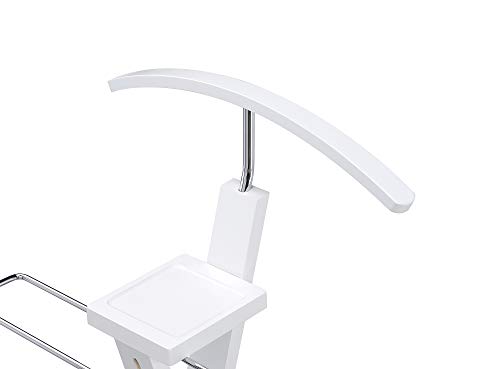 Proman Products Josh Freestanding Wooden Valet Stand Organizer with Tray, Hanger, Trouser Bar, White