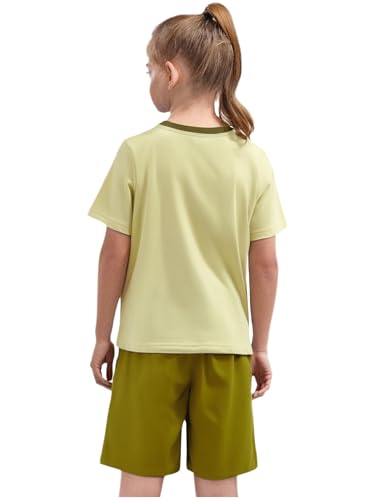 easyforever Girls Kids 2-piece Summer Sports Outfit Quick Dry Moisture Wicking For Workout Outdoor Activities Light Green 11-12 Years2
