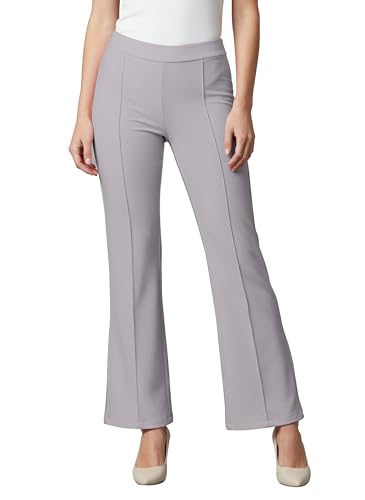 Image of Mehrang Cotton Blend Bootcut Parallel Trouser Pants for Women Regular Fit, Bellbottom Straight Pants for Womens