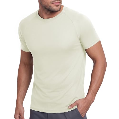 Image of BOOJO Workout Mens Shirts - Casual Black Quick Dry Moisture Wicking T-Shirts Crew Neck Short Sleeve for Gym Athletic Running