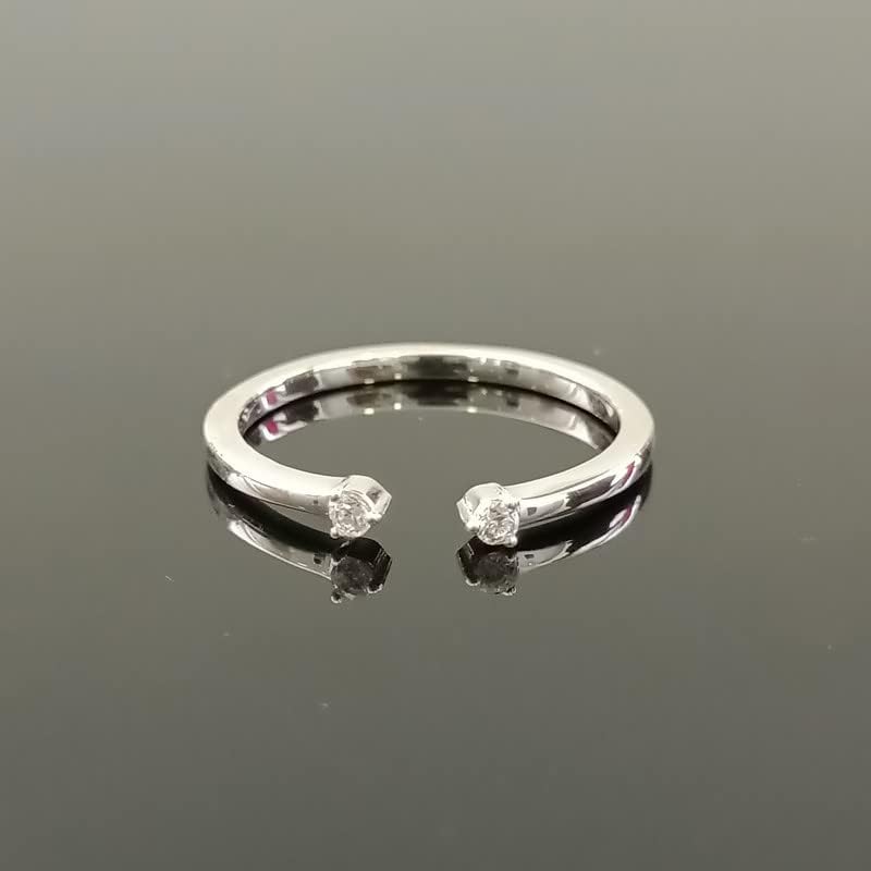 Round Cut White Diamond Open Matching Wedding Band for Women, 14K Gold Finish Ladies Diamond Minimal Two Stone Matching Band