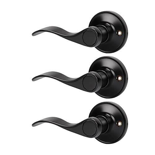 KNOBWELL 3 Pack Black Dummy Door Handle Closet Door Knobs, Non-Functioning Matte Black Interior Door Handles, Left Handing Doors (No Lock/Latch)