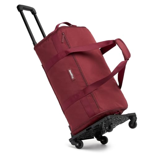 JenniBag Convertible Travel Bag for Women 60L Weekender Garment Duffel Carry-On with Shoe Compartment Trolley Sleeve Durable Water-Resistant Overnight Bag (Roller Edition Maroon)
