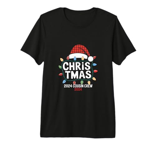 Christmas 2024 Cousin Crew Xmas Lights Santa Hat Pajamas Premium Tri-blend T-Shirt