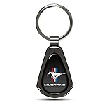 iPick Image for Ford Mustang Tri-Bar Black Dome Dark Gunmetal Metal Teardrop Premium Key Chain