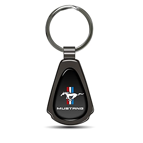 iPick Image for Ford Mustang Tri-Bar Black Dome Dark Gunmetal Metal Teardrop Premium Key Chain