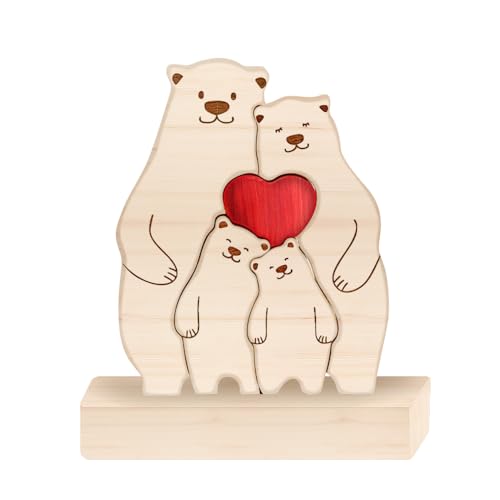 Bear Family Wooden Puzzle Decorative Signs Bear Family Theme Art Puzzle Family Name Sculpture Wooden Sculpture Mom Parents Home Decor Mothers Day Housewarming Gifts (Family of 4)