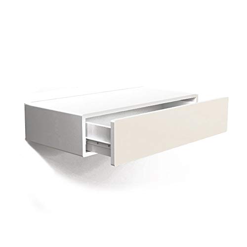 Pibm Stylish Simplicity Shelf Wall Mounted Floating Rack Drawer Bedside Table Solid Wood Multifunction Environmental Protection,White, A #TOP29