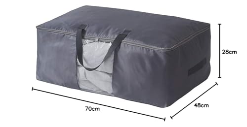 SCM Duvet Storage Bag with Zips Grey - Four Carry Handles - Clear Window Design - Grey Large Capacity Under Bed Storage Bag for Comforters, Blankets, Bedding, Clothes, Quilts