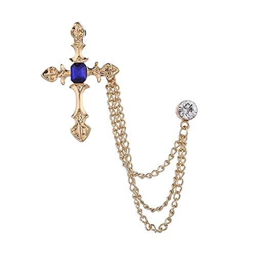 Broche croix en cristal avec chaîne de gland pour costume homme et femme