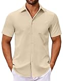 COOFANDY Men's Button Down Short Sleeve Shirt Casual Summer Beach Shirts Stylish Fashion Shirt Light Khaki