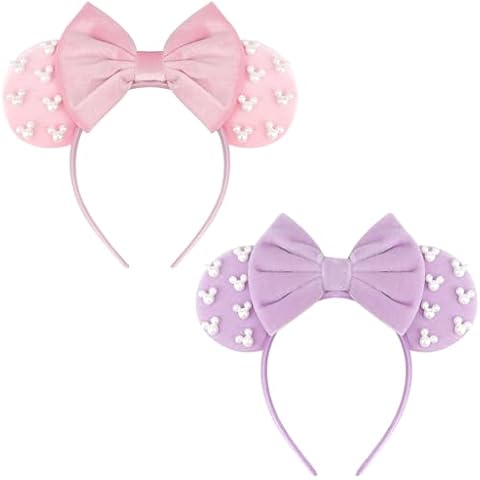 DRESHOW Velvet Pearl Mouse Ears Headbands Cover