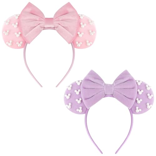DRESHOW Mouse Ears Headbands for Women Pearl Hairbands Bow Head