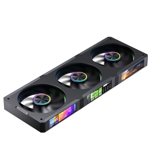 JONSBO ZC-360B 3.38"x3 Screen PC Fan,3 Magnetic 3.38 LCD Screen Control Software,Integrated Link Fan,Customize Display Patterns,Data,Video Upload and Playback,Screen Set Freely,Dual Ball Bearing,Black