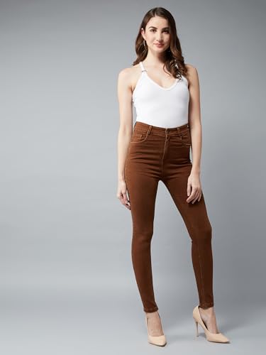 Image of Miss Chase Women's Skinny High Rise Cropped Fringed Hemline Detailing Stretchable Denim Jeans