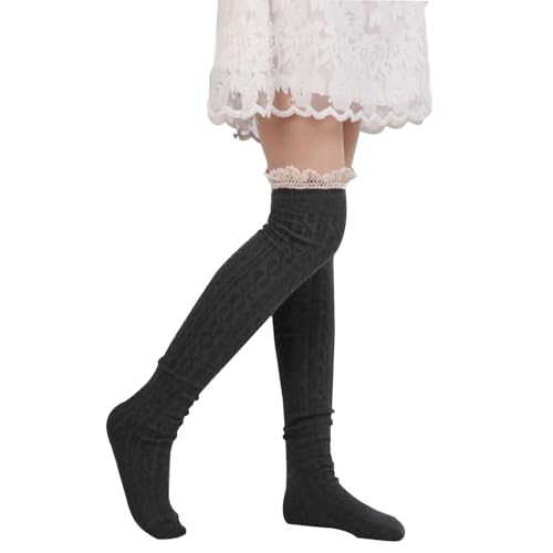 Image of Women's Thigh High Lace Boot Socks - Knee High Warmer With Lace Trim Long Stocking for Cosplay