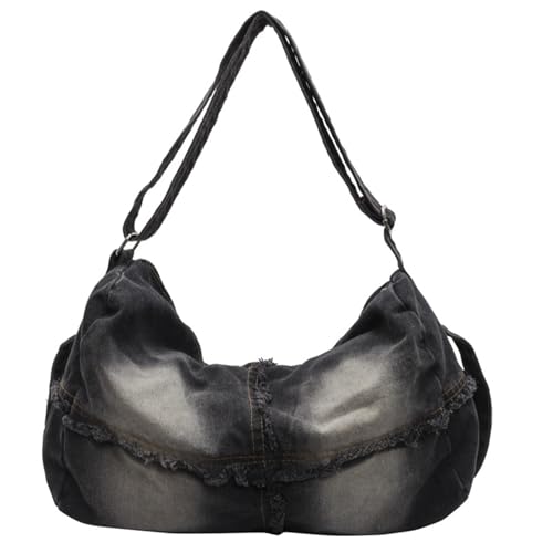 Sac à bandoulière en jean de grande capacité avec rangement confortable pour ordinateur