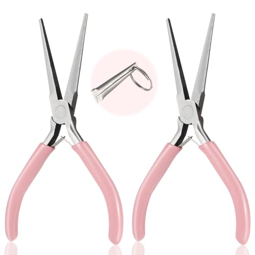 2 Pack Needle Nose Pliers, 6 Inch Long Nose Pliers Flat Nose Jewelry Pliers Small Nose Pliers Tools Wire Bending Pliers for Crafts Jewelry Making Supplies (Pink)