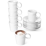 LE TAUCI 5oz Espresso Cups with Saucers, Set of 6, Pocerlain Stackable Demitasse Cups Perfect for Espresso Machine - Ristretto, Espresso, Lungo, White