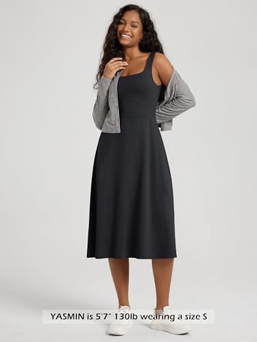 Image of ODODOS Square Neck Midi Dress with Pockets for Women Summer Casual Sleeveless Sundress Flare Tank Dress