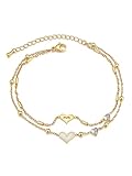 Zysta 18k Heart Anklet, Double layer CZ Gold Plated Women's Ankle Chain Jewellery for Birthdays, Graduation Ceremonies, Christmas Gifts.