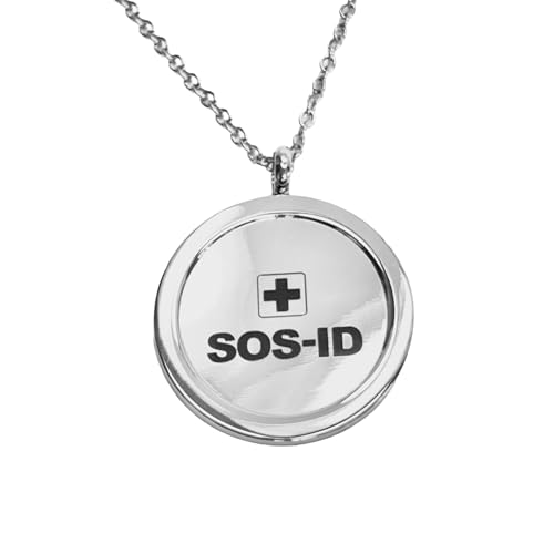 SOS-ID Kette Aura silber mit QR-Code – personalisierter SOS Anhänger rund – Digitaler Notfallpass als eleganter Schmuck – sofort abrufbare Gesundheitsinfo – sicher und stilvoll