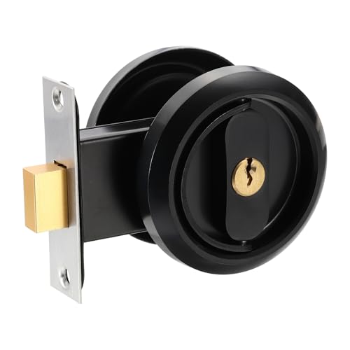 uxcell Round Recessed Door Lock, Stainless Steel Pocket Privacy Door Lock Latch with Key 2 1/6" Backset Hardware for 1-3/8" to 2" Door Panel Thickness, Black