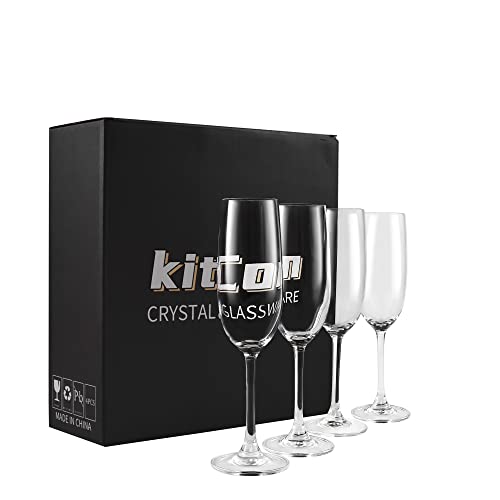 Kitcom Champagne Flutes Set Of 4, 8Oz Capacity Crystal Stemmed Champagne Glasses, Exquisite Craftsmanship, Ideal For Collection, Gifts, Special Occasions #TOP18
