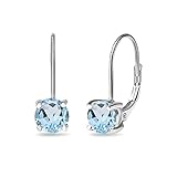 Sterling Silver 6mm Round-Cut Blue Topaz Leverback Drop Earrings for Women Girls
