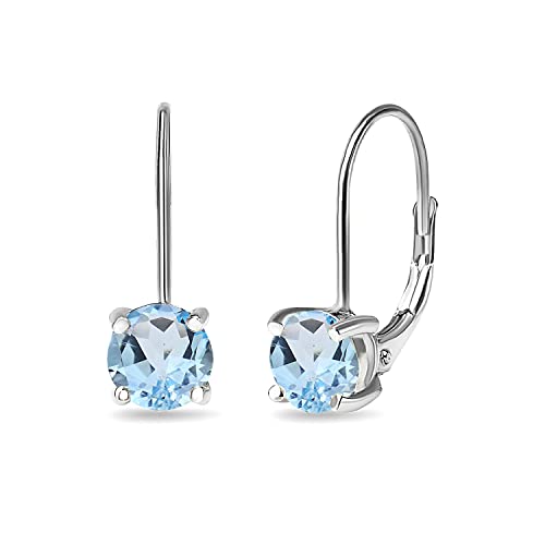 Light Blue Earrings For Women Sterling Silver 6Mm Round Leverback Drop Genuine Gemstone Blue Topaz Earrings For Girls Teens Birthday Holiday Gift #TOP20