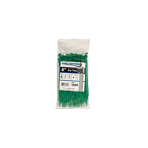 Image of Kable Kontrol Green Zip Ties - 8 inch Inch Long - 50 Lbs Tensile Strength - 1000 Pcs /Pack - Colored Nylon - Multi-purpose - Wire Identification Solution - Self-Locking Cable Management Cord Wraps