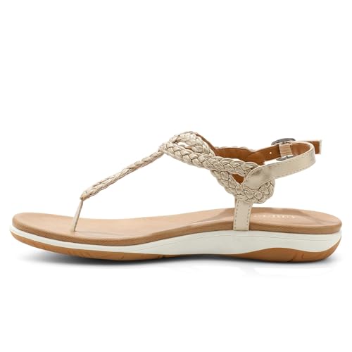 Image of UBFEN Womens Flat Sandals T-Strap Thong Sandals with Arch Support