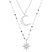 Produktbild CKAWM Halskette Silver Glitter Star Man Moon Doppelhalskette Temperament Weibliches Schlüsselbein Kettenlicht