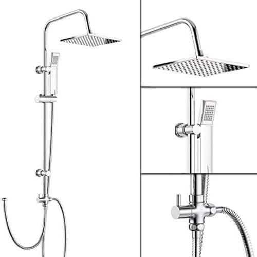 iBathUK | Modern Chrome Riser Rail Mixer Square Shower Head Kit for Bath Tap SP5106