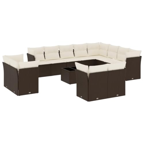 Eleganz 13-TLG. Garten-Sofa Garnitur aus Poly Rattan mit Kissen - Langlebiges Outdoor Möbel Set für Terrasse und Garten in Braun