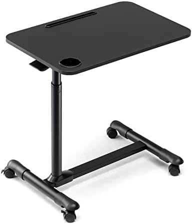 ETHU Overbed Table with Wheels, Rolling Tray Table, Hospital Bed Table, Adjustable Overbed Bedside Rolling Laptop Table (Black)