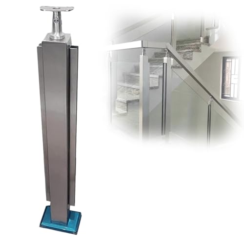 Stainless Steel Glass Railing Post, Square Metal Railing Spindles with Screws, Adjustable Spindles Stair Balustrade Post Kit Indoor, Strong Load-Bearing Capacity(A-MID,Height 36in/90cm)