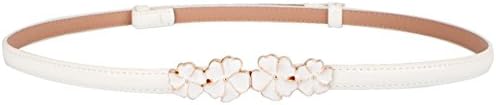 Women's Stylish Bowknot Buckle Thin Patent Leather Waist Belt For Dress (Flower-White)