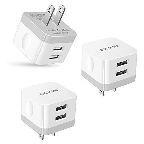 3Pack USB Wall Charger Plug AILKIN 2 4A Dual Port USB Adapter Power Cube Fast Charging Station Box