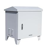 SWPEC Pond, Water Garden Weatherproof Outdoor Cabinet Enclosure for Pond Aerator, Air Pump 20”W×15”D×19”H with pre-drilled knockouts, 110V Cooling Fan and pre-wired outlet included