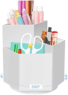 MoKo Pen Pencil Holder 360°Rotating, 3 Slots Desktop Storage Pen Organizers Desk Stationery Supplies Pencil Container Cup Pot Art Supply Accessories for Home, Office, Classroom, White
