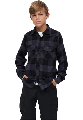 Brandit Kids Check Shirt Long Sleeve, Farbe: Black/Grey, Größe: XL 158