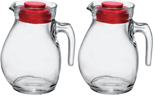 Bormioli Rocco BOR103 Caraffa da Tavola in Vetro, con Tappo Rosso, 150 cl (Confezione da 2)