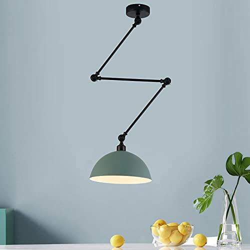Lámpara colgante retro E27 de metal verde industrial para isla de cocina 7