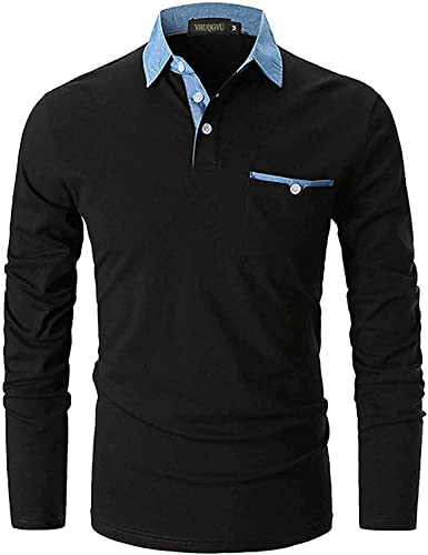 Polo homme manches longues en coton coupe regular slim fit t-shirt mode contrasté