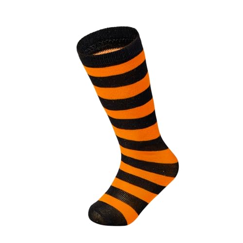 Century Star - Century Star Striped Socks Kids Boys Halloween Socks Gilrs Toddler Tube Socks Knee High Cotton Stockings 1 Pair Black Orange Strip 6-9 Years - -16%