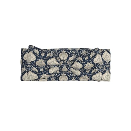 Vintage Blue Damask Print Baby Girl Bows Headbands Baby Girls Newborn Headbands Infant Toddlers 0-6 Months