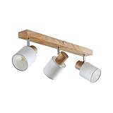 LIEFERUMFANG: 1 x Decken-Lampe Holz hell, Stoff weiß, 3 drehbar und schwenkbare Strahler, 3x E14 Fassung max. 40W pro Leuchtmittel (Leuchtmittel nicht im Lieferumfang), Maße: 47 x 19 cm (LxH), Lampenschirm Ø 8 cm. Super auch als Küchenlampe.
