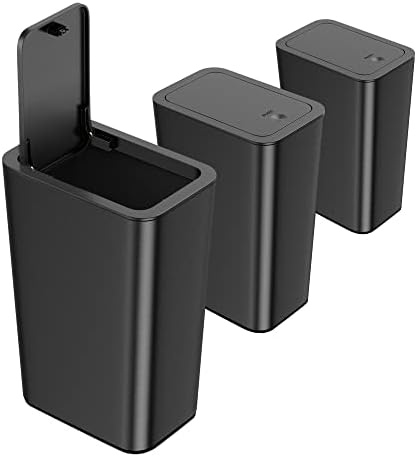 N. NETDOT 3 Pack 10 Liter Small Trash Can with lid, 2.6 Gallon Bathroom Trash Can,Garbage Can Slim Trash Bin Waste Basket for Bathroom,Kitchen,Bedroom,Living Room,Office,Laundry - Black